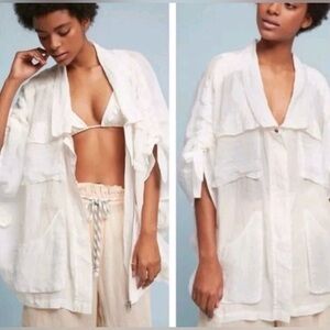 Lilka Anthropologie Women's XS/S Ramie Oversized Ivory/lt pink Jacket